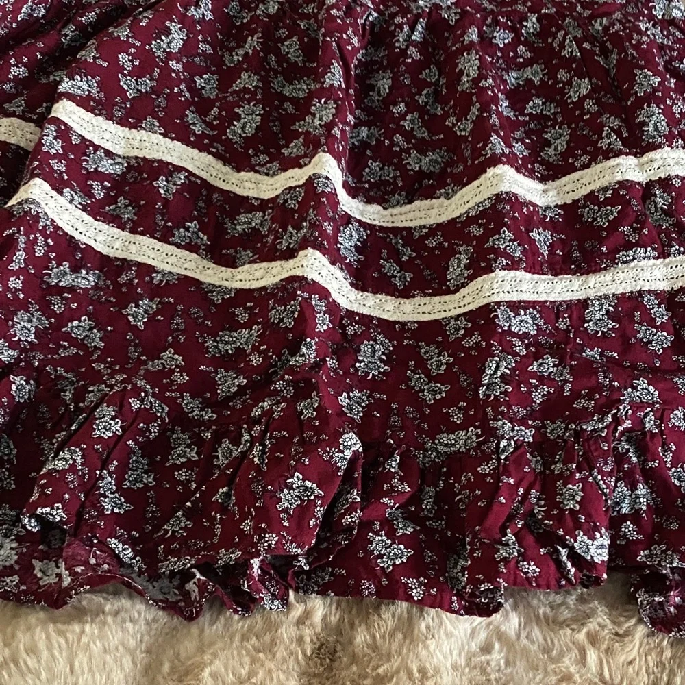 Jodifl for Anthropologie Floral Burgundy & Cream Boho Dress